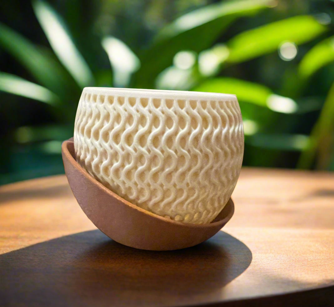 WovenAura Two-Tone Planter with High-Low Drip Tray