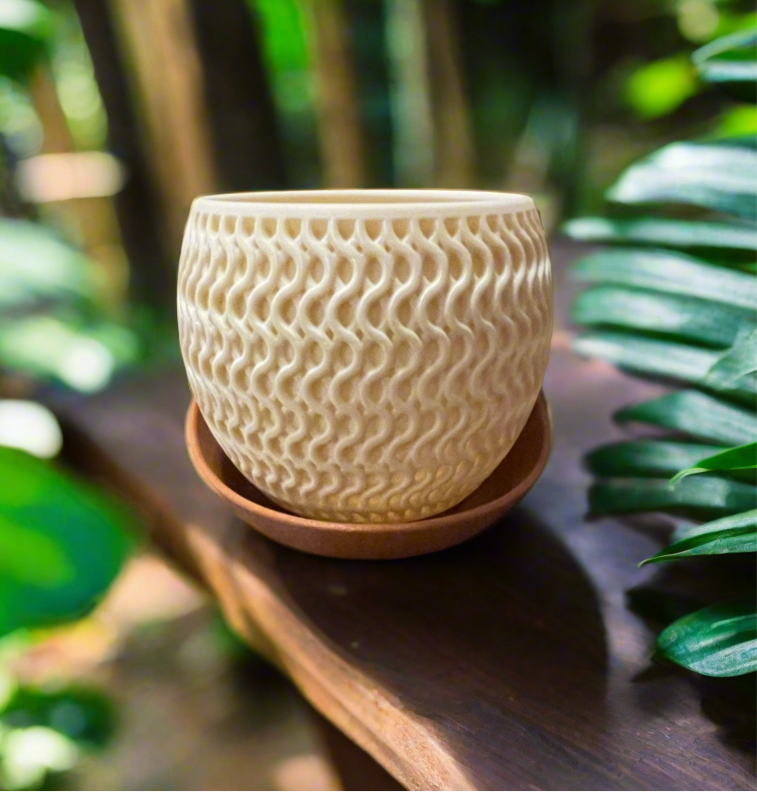 WovenAura Two-Tone Planter with High-Low Drip Tray