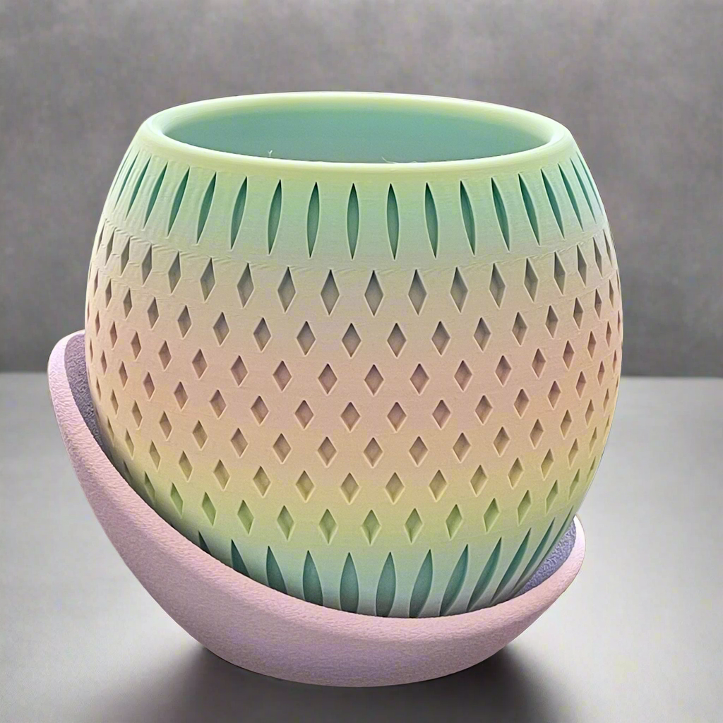 DiamondAura Two-Tone Planter with High-Low Drip Tray