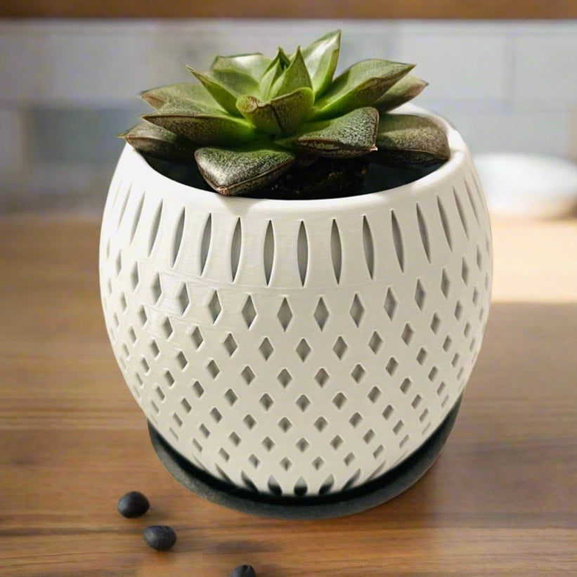 DiamondAura Two-Tone Planter with High-Low Drip Tray