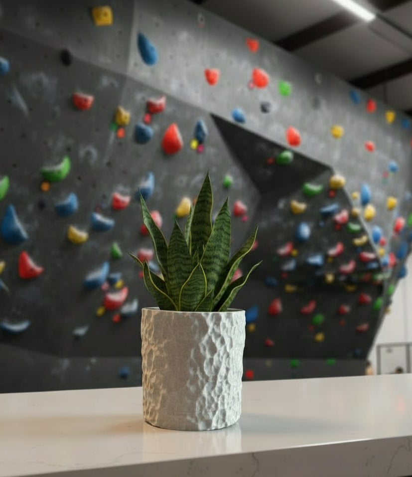 Chiseled Stone Planter with Hidden Drip Base