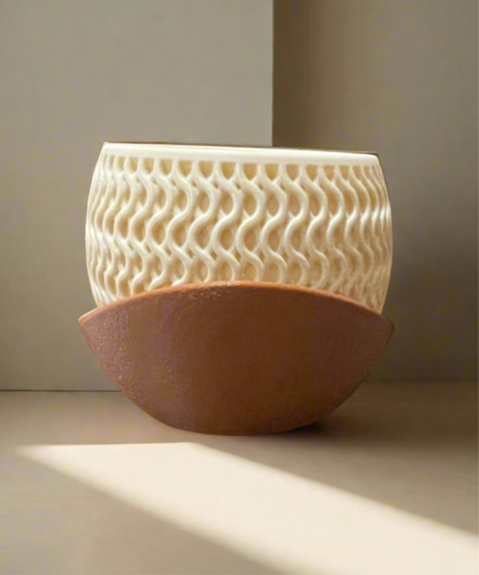 WovenAura Two-Tone Planter with High-Low Drip Tray