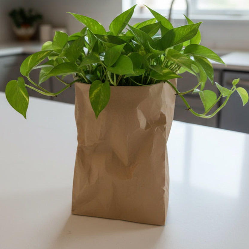 Paper Bag Planter with Hidden Drip Tray